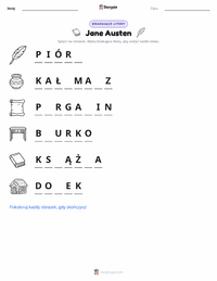 Podgląd drukowalnego arkusza ćwiczeń Jane Austen