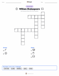 William Shakespeare printable worksheet preview