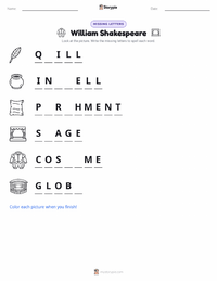 William Shakespeare printable worksheet preview