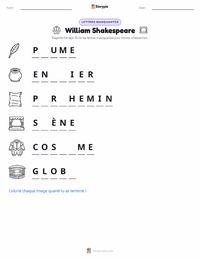 Aperçu de la feuille de travail imprimable William Shakespeare