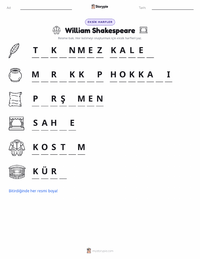 William Shakespeare yazdırılabilir çalışma sayfası önizlemesi