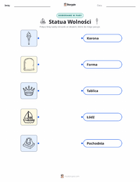 Drukowalny arkusz ćwiczeń Statua Wolności dla dzieci