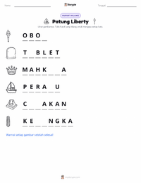 Prabaca lembar kerja cetak Patung Liberty