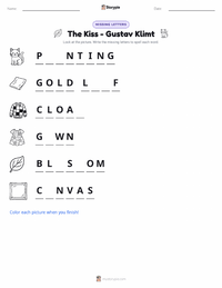 The Kiss - Gustav Klimt printable worksheet preview