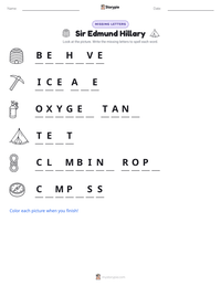 Sir Edmund Hillary printable worksheet preview