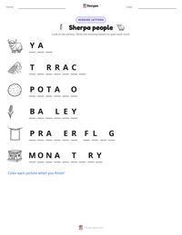 Sherpa people printable worksheet preview
