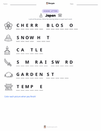 Japan printable worksheet preview