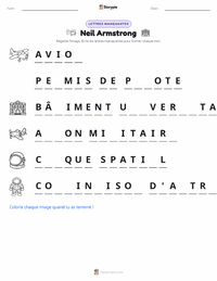 Feuille de travail imprimable Neil Armstrong pour les enfants