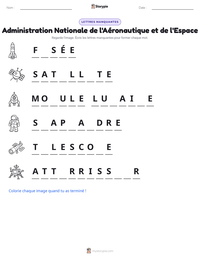 Aperçu de la feuille de travail imprimable Administration Nationale de l'Aéronautique et de l'Espace