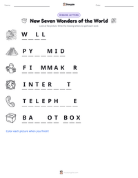 New Seven Wonders of the World printable worksheet preview