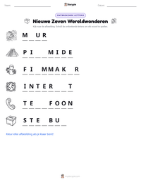 Nieuwe Zeven Wereldwonderen afdrukbare werkblad voorbeeld
