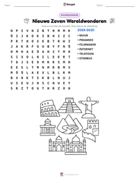 Nieuwe Zeven Wereldwonderen afdrukbare werkblad voorbeeld
