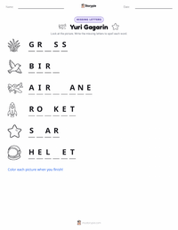 Yuri Gagarin printable worksheet preview
