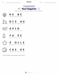 Aperçu de la feuille de travail imprimable Youri Gagarine