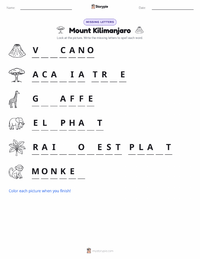 Mount Kilimanjaro printable worksheet preview
