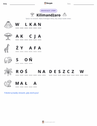 Podgląd drukowalnego arkusza ćwiczeń Kilimandżaro