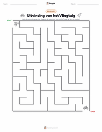 Uitvinding van het vliegtuig afdrukbare werkblad voorbeeld