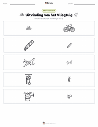 Uitvinding van het vliegtuig afdrukbare werkblad voorbeeld