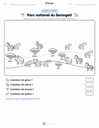 Aperçu de la feuille de travail imprimable Parc national du Serengeti