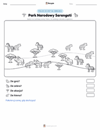 Podgląd drukowalnego arkusza ćwiczeń Park Narodowy Serengeti