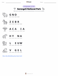 Nationaal Park Serengeti afdrukbare werkblad voorbeeld