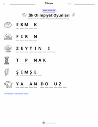 İlk Olimpiyat Oyunları yazdırılabilir çalışma sayfası önizlemesi