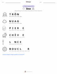 Aperçu de la feuille de travail imprimable Zeus et la Création des Dieux Olympiens