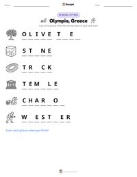 Olympia, Greece printable worksheet preview