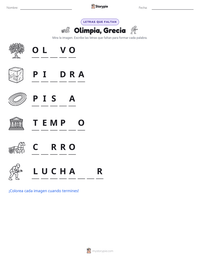 Vista previa de la hoja de trabajo imprimible de Olimpia, Grecia