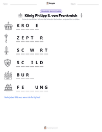 König Philipp II. von Frankreich druckbare Arbeitsblatt Vorschau