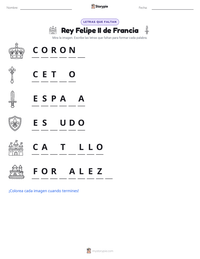Vista previa de la hoja de trabajo imprimible de Rey Felipe II de Francia
