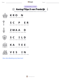 Koning Filips II van Frankrijk afdrukbare werkblad voorbeeld