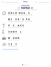 Gold Rush printable worksheet for kids