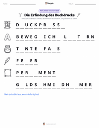 Revolution des Buchdrucks druckbare Arbeitsblatt Vorschau
