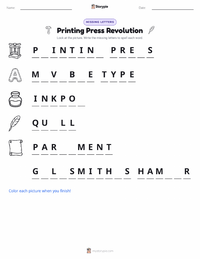 Printing Press Revolution printable worksheet preview