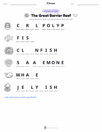 The Great Barrier Reef printable worksheet preview