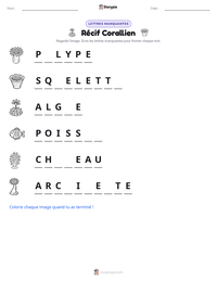 Aperçu de la feuille de travail imprimable Récif Corallien