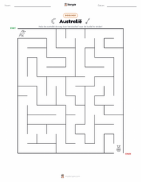 Australië (continent) afdrukbare werkblad voorbeeld