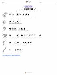Australia printable worksheet preview