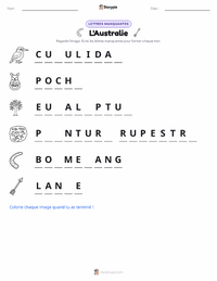 Aperçu de la feuille de travail imprimable Australie (continent)