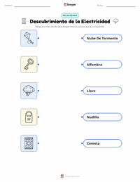Hoja de trabajo imprimible de Descubrimiento de la Electricidad para niños