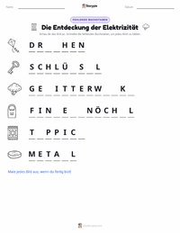 Entdeckung der Elektrizität druckbare Arbeitsblatt Vorschau