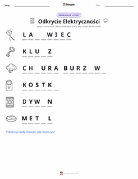 Podgląd drukowalnego arkusza ćwiczeń Odkrycie elektryczności