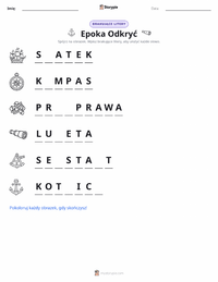 Podgląd drukowalnego arkusza ćwiczeń Wielkie odkrycia geograficzne