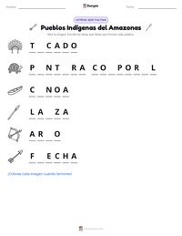 Vista previa de la hoja de trabajo imprimible de Pueblos Indígenas del Amazonas