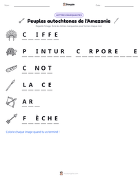 Aperçu de la feuille de travail imprimable Peuples autochtones de l'Amazonie