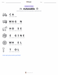 Automobile printable worksheet preview