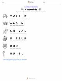 Aperçu de la feuille de travail imprimable Automobile