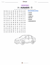 Vista previa de la hoja de trabajo imprimible de Automóvil