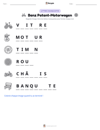 Aperçu de la feuille de travail imprimable Benz Patent-Motorwagen
